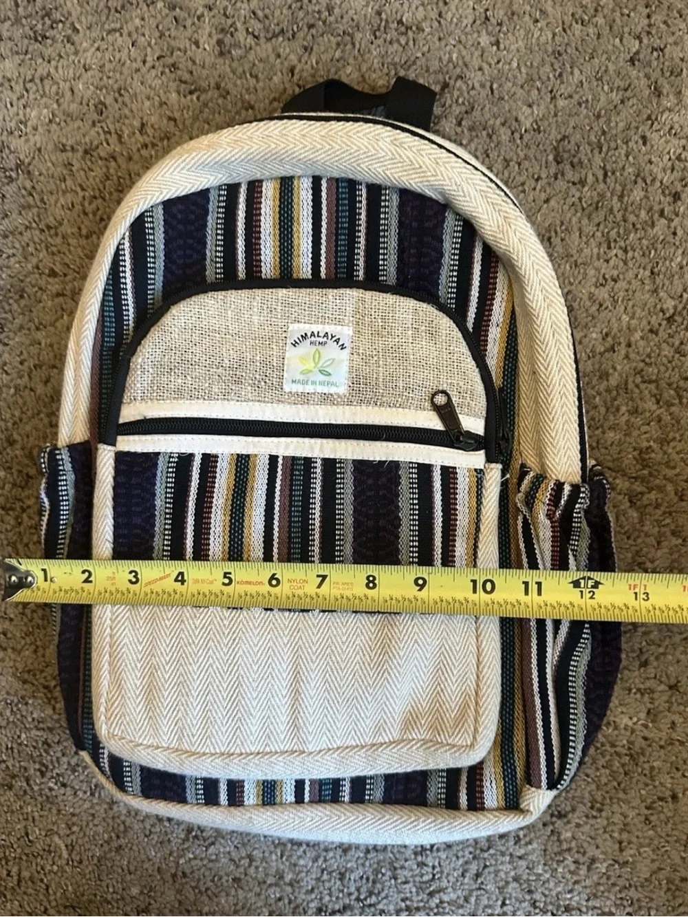 Himalayan Hemp Cream & Black Striped Canvas Backpack Made in Nepal